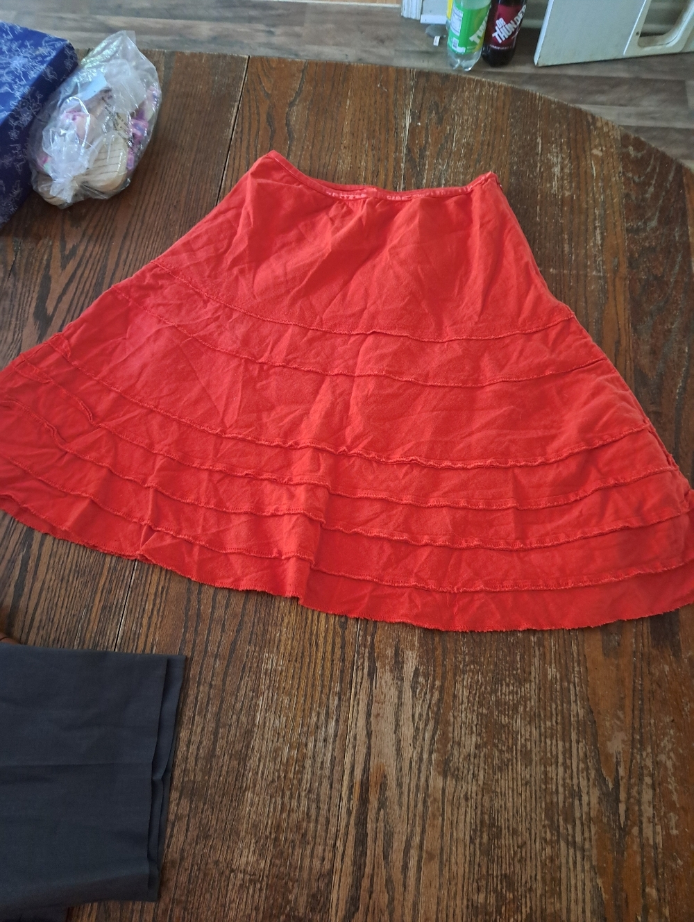 Size 14 Cato Red Lined Knee Length Linen Blend Layered Look Skirt Side Zip